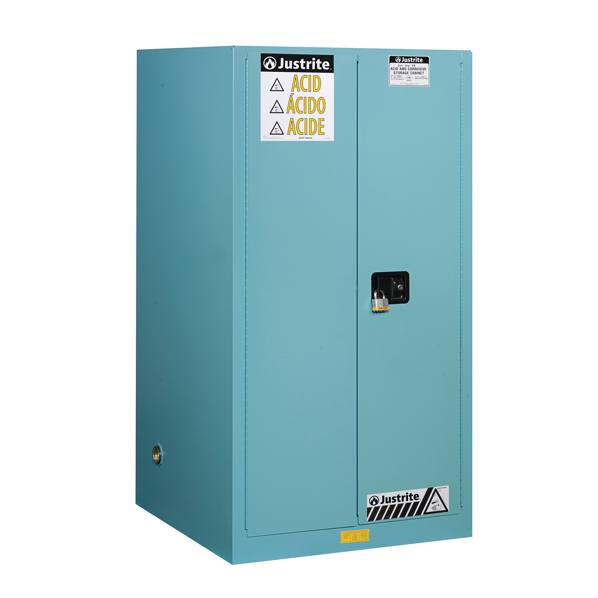 Justrite ChemCor Corrosives/Acids Safety Cabinet — 60 Gallon, 2 Shelves, 2 Self-Close Doors, Blue, Model# 8960222